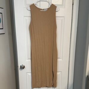 Nicole Miller Sleeveless Ribbed Midi Dress in Camel Brown